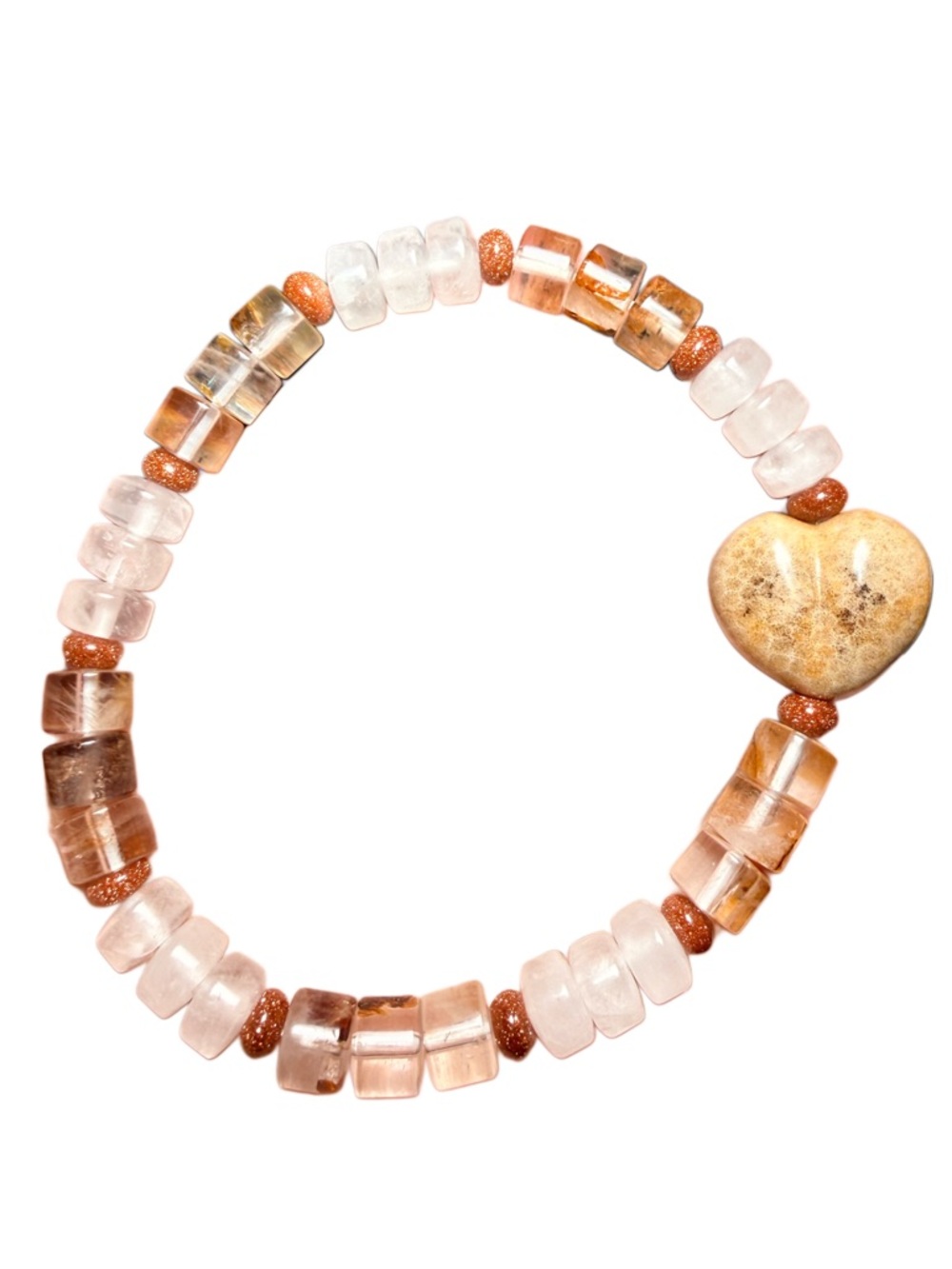 Coral Jasper Heart Bracelet Golden Healer White Quartz Goldstone